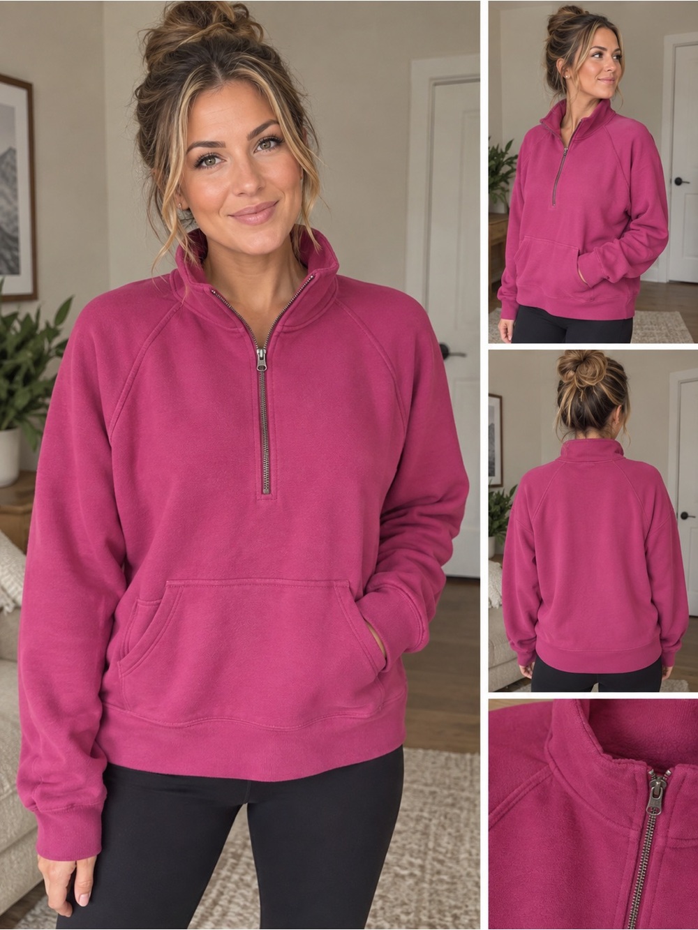 Pink Half-Zip Pullover Sweater